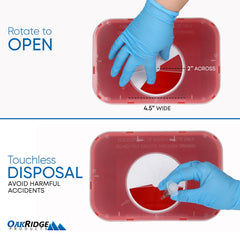 Oakridge Products biohazard disposal sharps container keeps sharps securely stored.