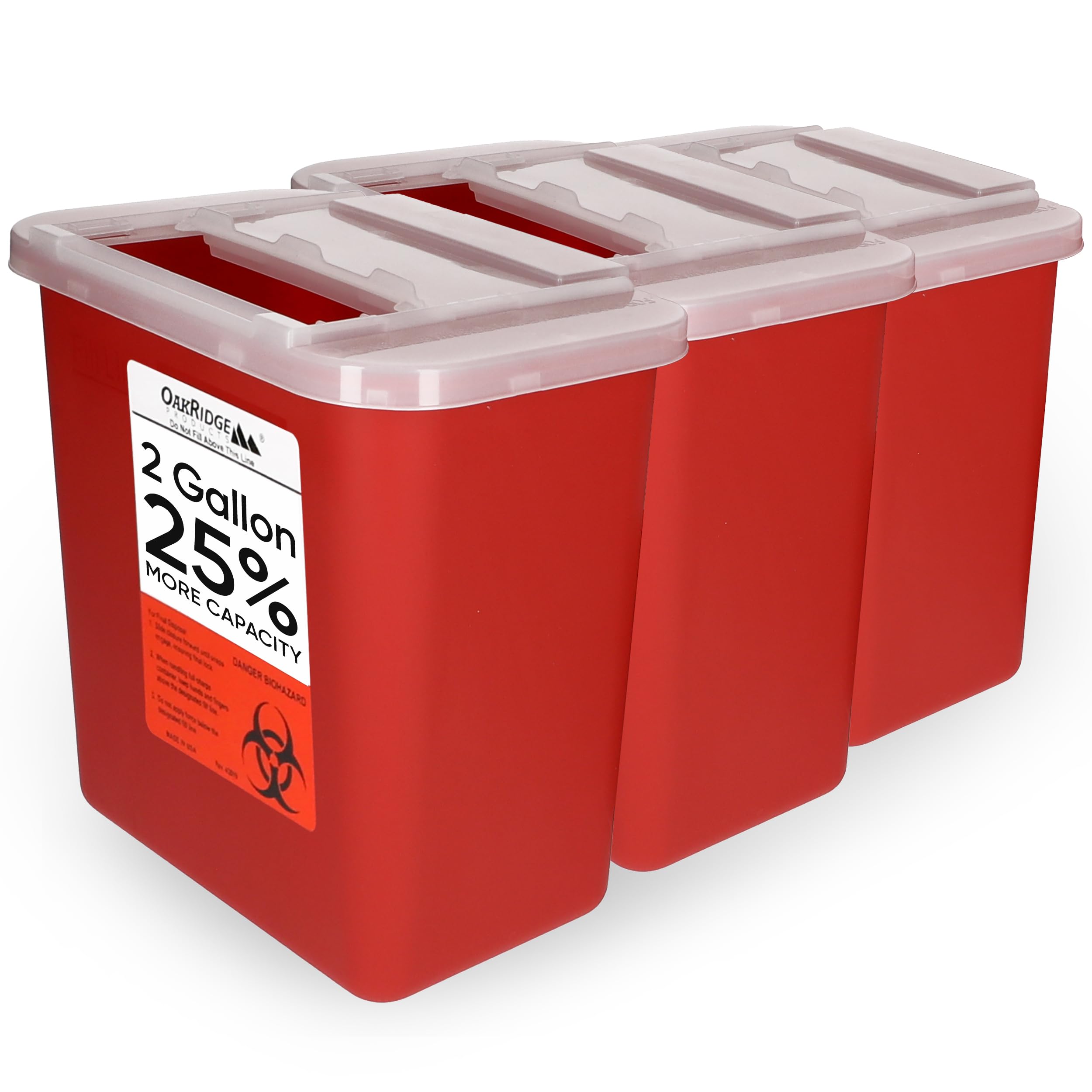 Oakridge Products rotating lid sharps container for safe at-home disposal.