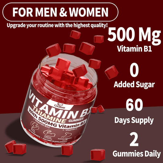 OALSE Thiamine B1 Gummies bottle showing vegan sugar-free formula.