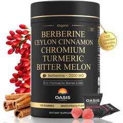Oasis-Force Berberine Gummies bottle front view highlighting convenient, vegan metabolism support