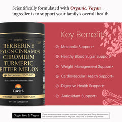 Oasis-Force Berberine Gummies label close-up with ingredients and vegan formula shown