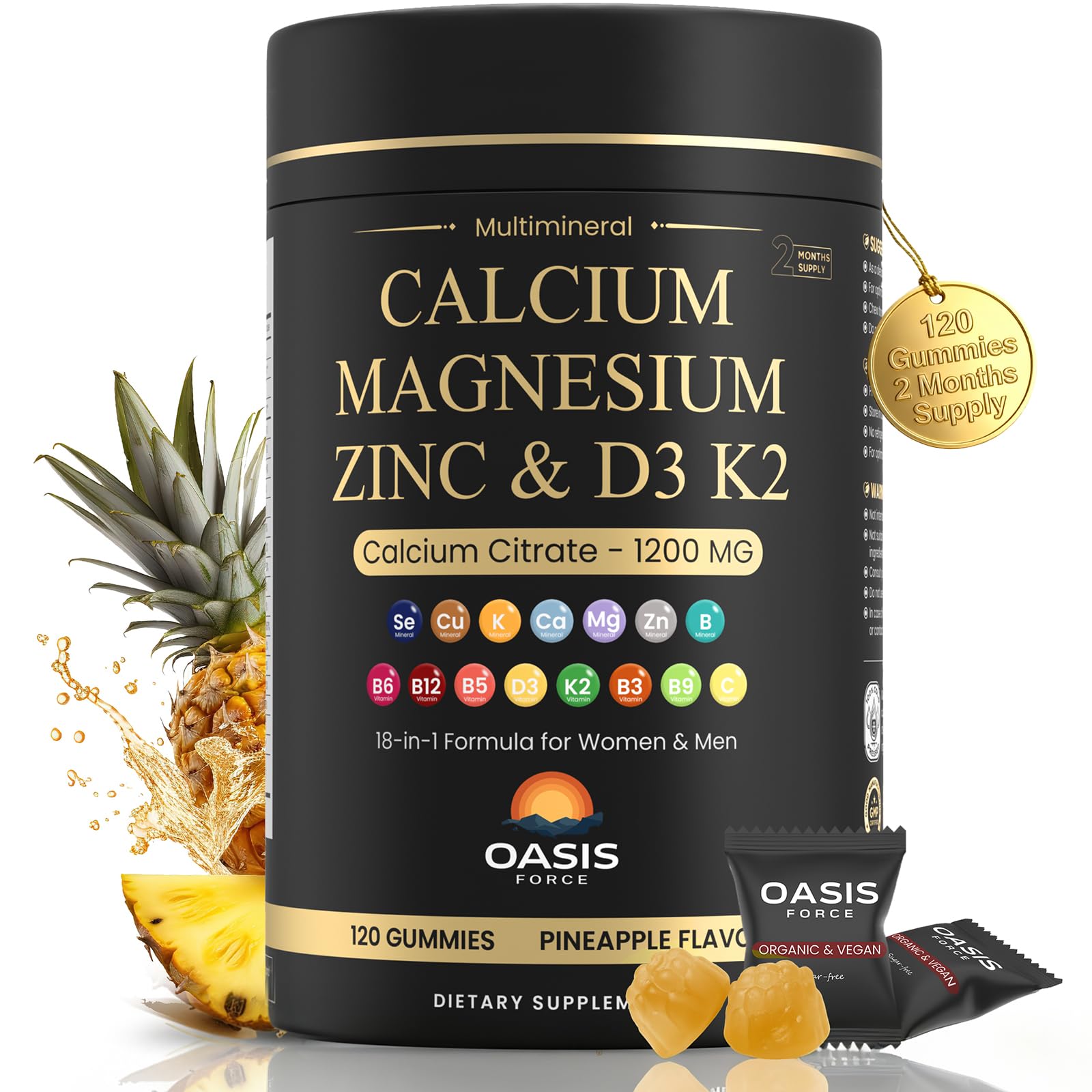 OASIS FORCE calcium 1200 mg gummies bottle for easy daily bone support.