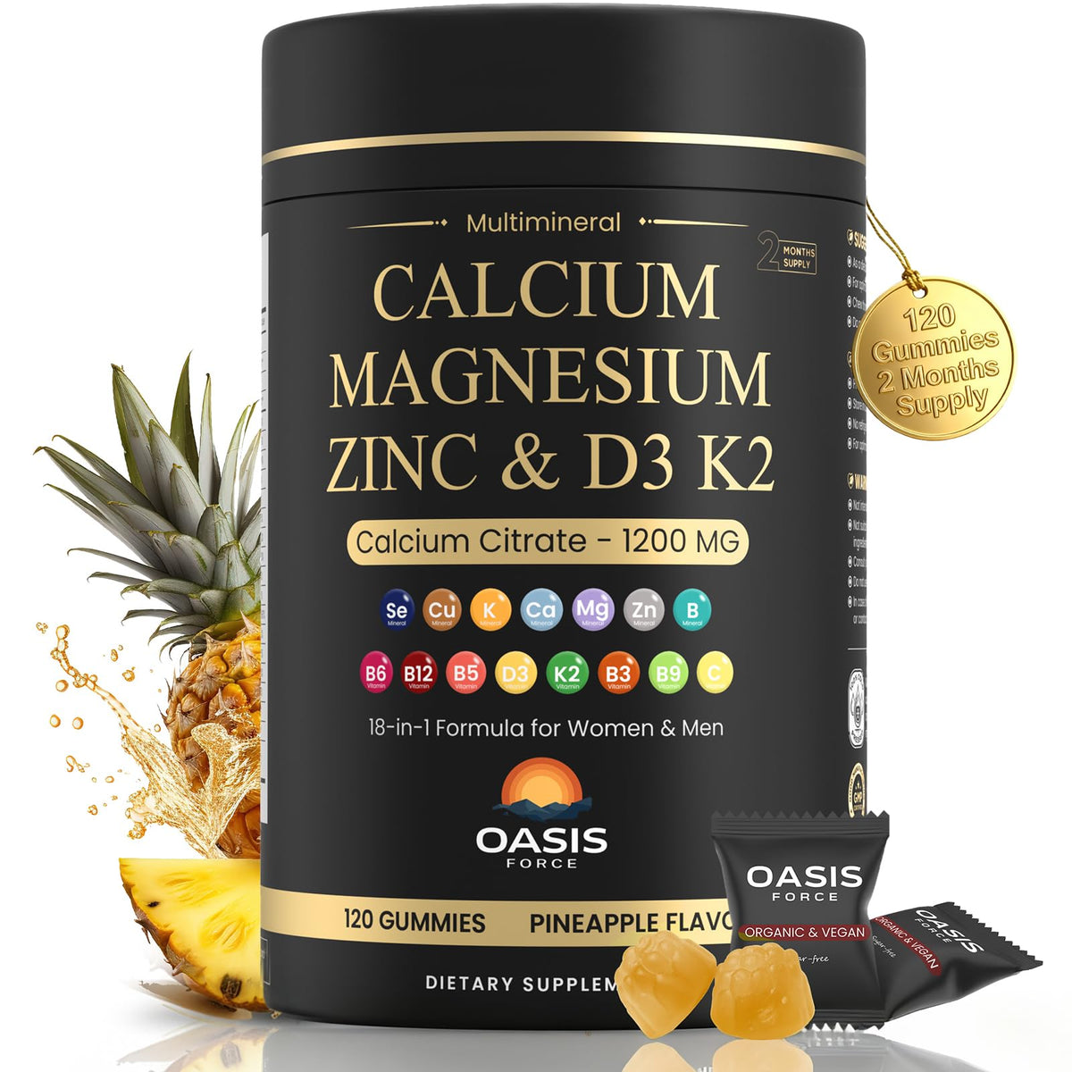 OASIS FORCE calcium 1200 mg gummies bottle for easy daily bone support.