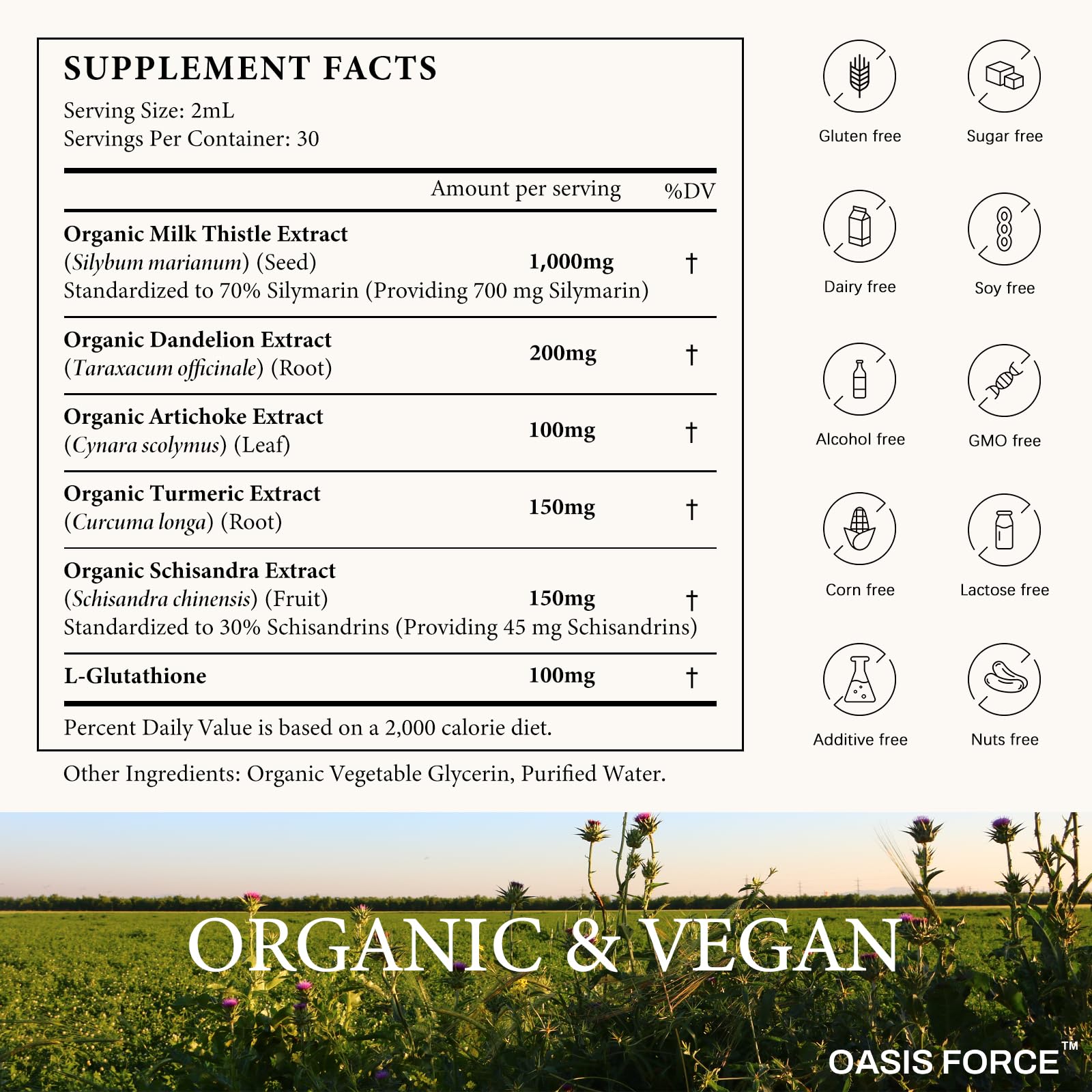 Oasis Force blend with dandelion and artichoke ingredients on label