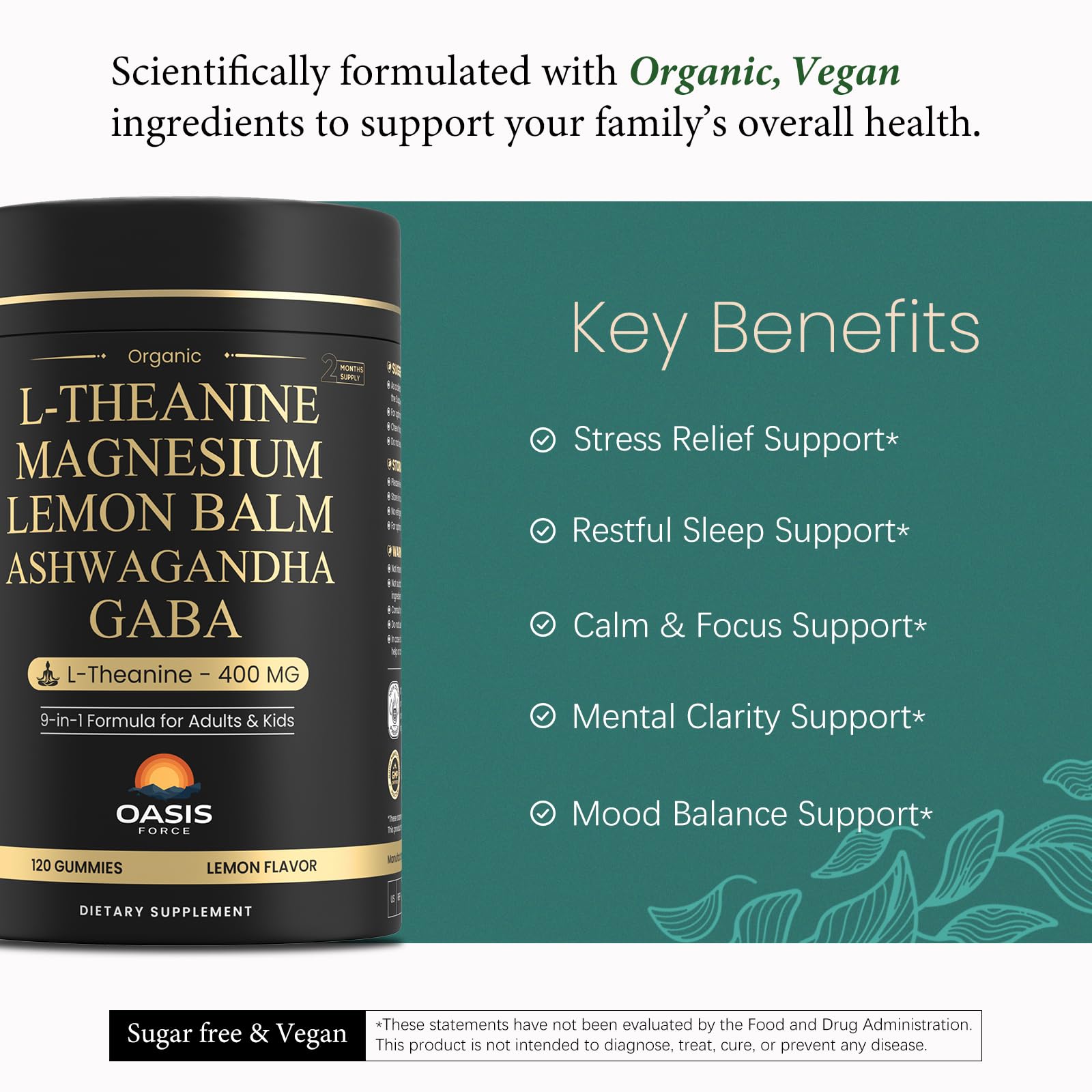 OASIS FORCE L-Theanine Gummies lemon flavor—vibrant chewable for focused calm.
