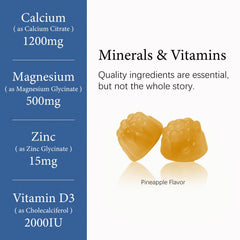 Close-up of pineapple-flavored gummies from OASIS FORCE for tasty calcium intake.