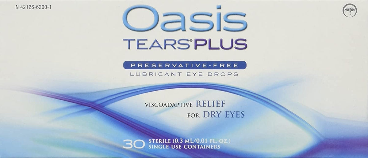 Oasis TEARS Plus lubricant eye drops bottle cap close-up, highlighting easy twist-off design.