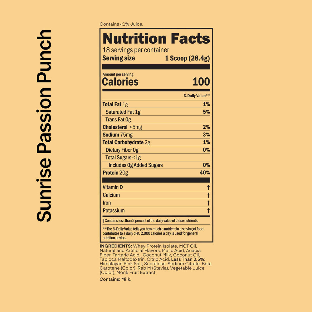 Oath Nutrition Clear Whey Isolate served in glass showing juice-like Sunrise Passion Punch flavor