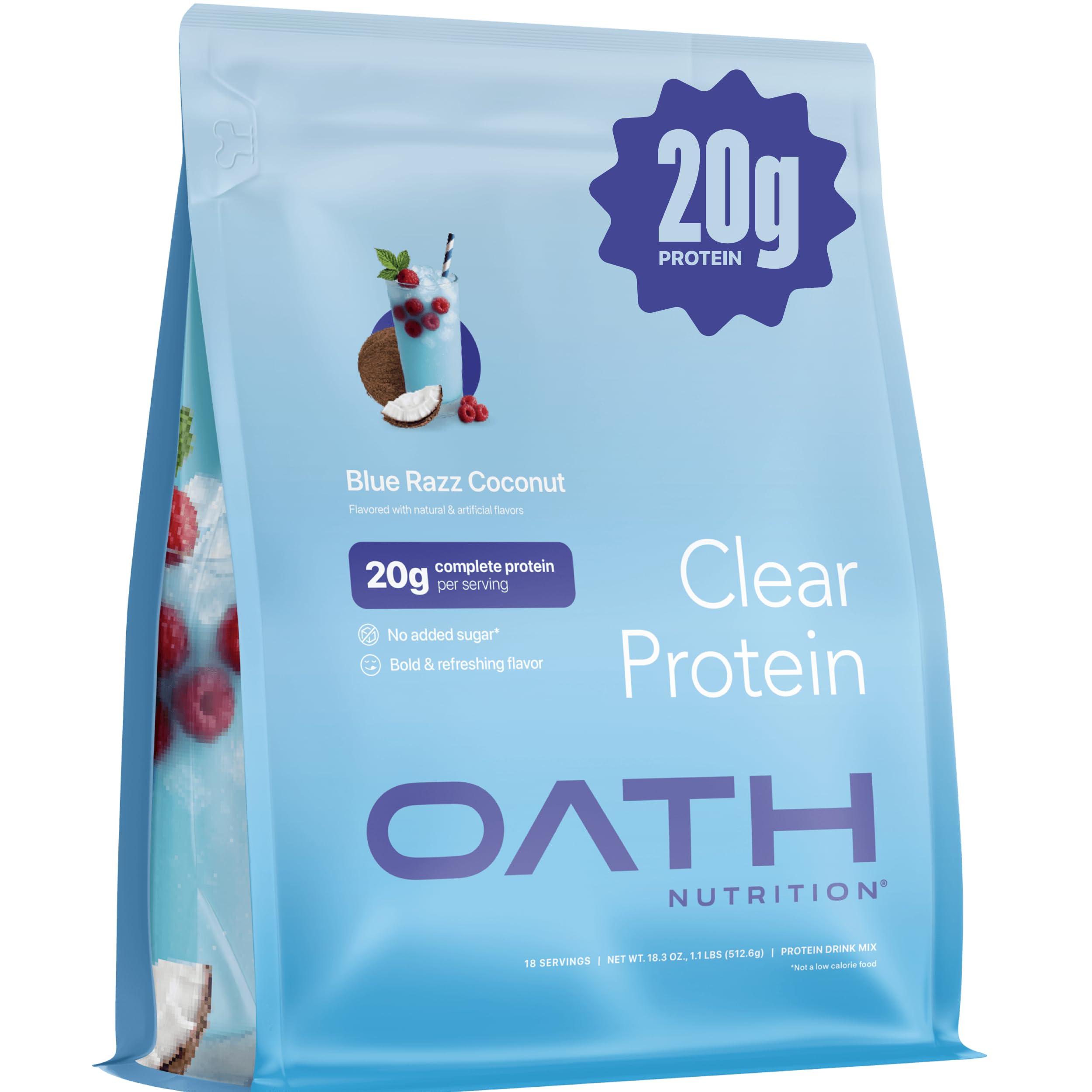 Oath Nutrition Clear Whey bottle in Blue Razz Coconut for post-workout refreshment.