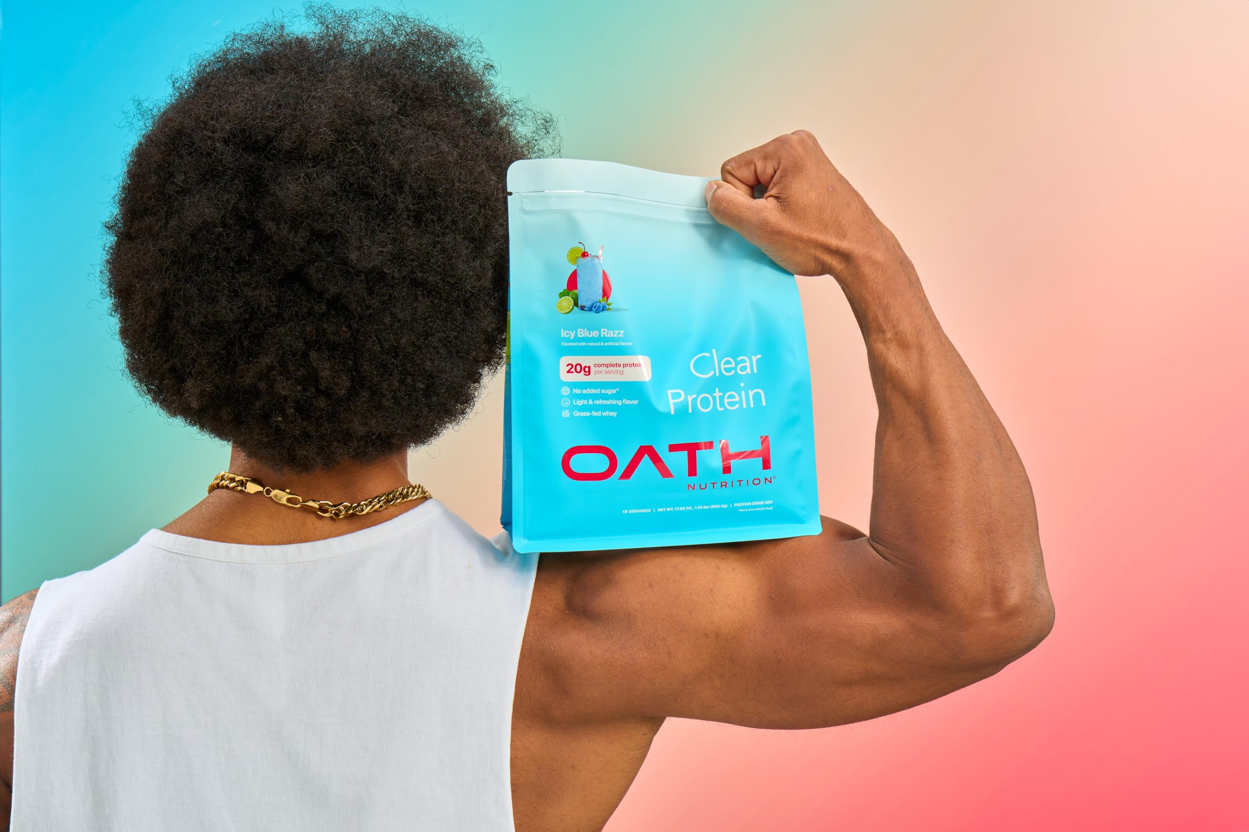 Oath Nutrition Clear Whey bottle on gym setup for summer workouts.
