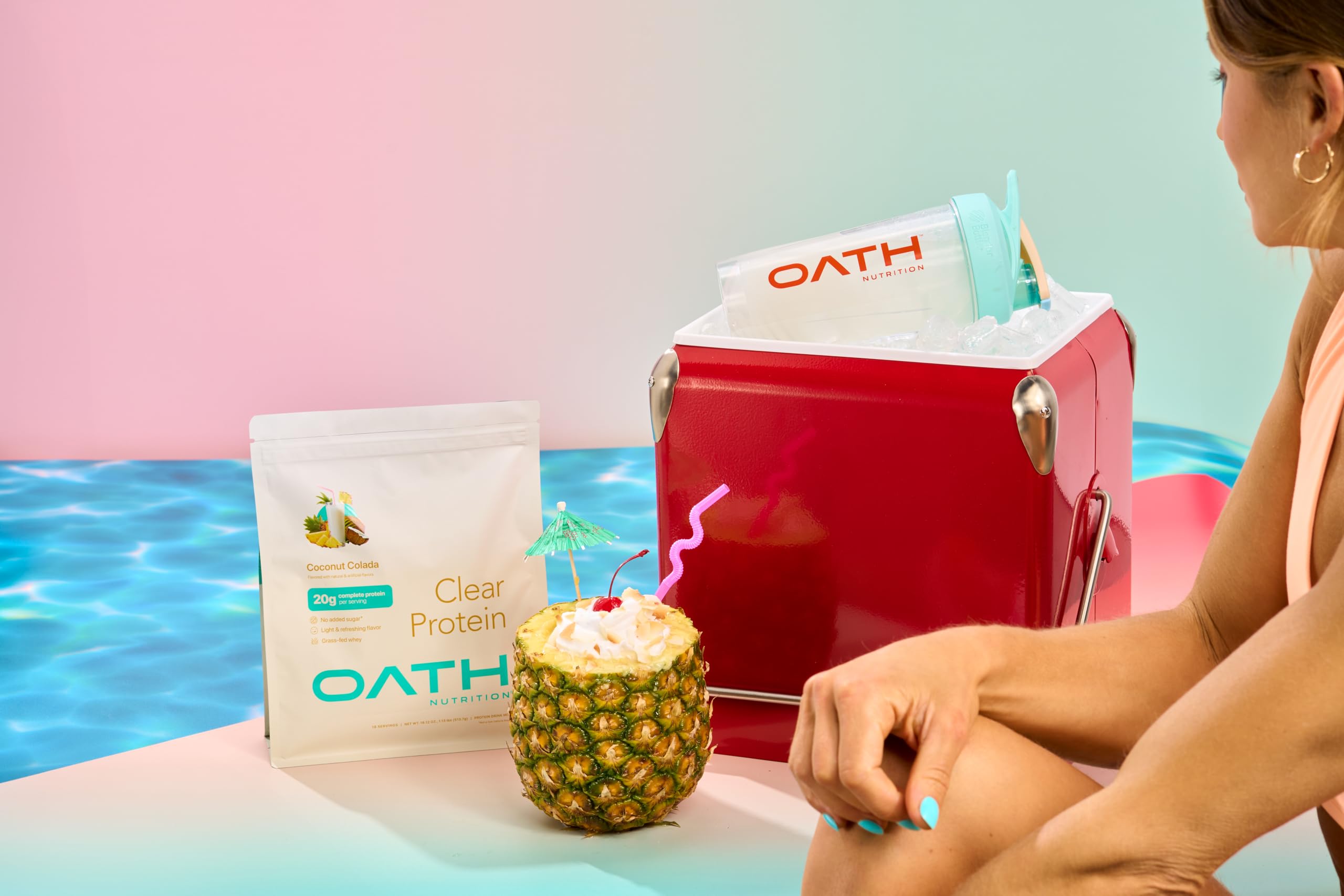 Oath Nutrition packaging on shelf highlighting high-protein, no added sugar