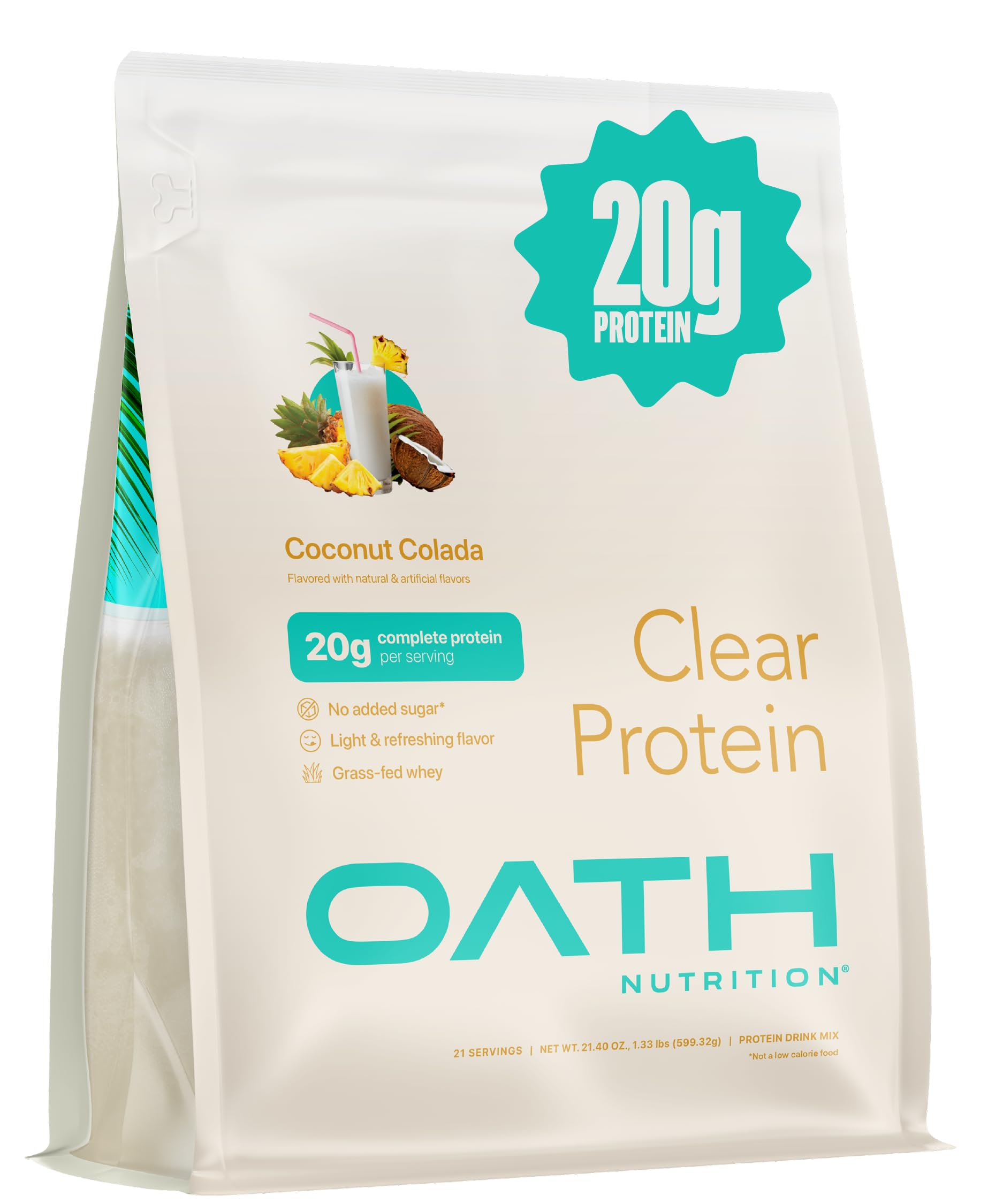 Oath Nutrition Clear Whey Coconut Colada being poured for a refreshing post-workout drink
