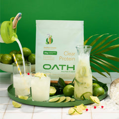 Oath Clear Whey Isolate Brazilian Limeade shows 18 servings per bag.