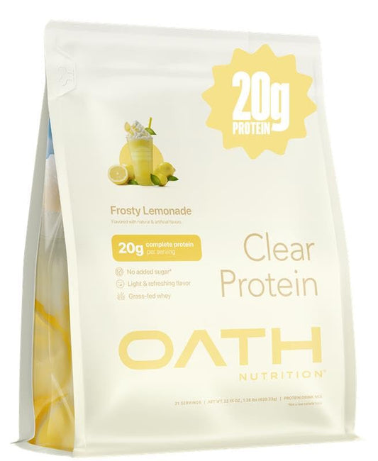 Oath Nutrition Clear Whey Isolate Frosty Lemonade bottle with refreshing protein flavor