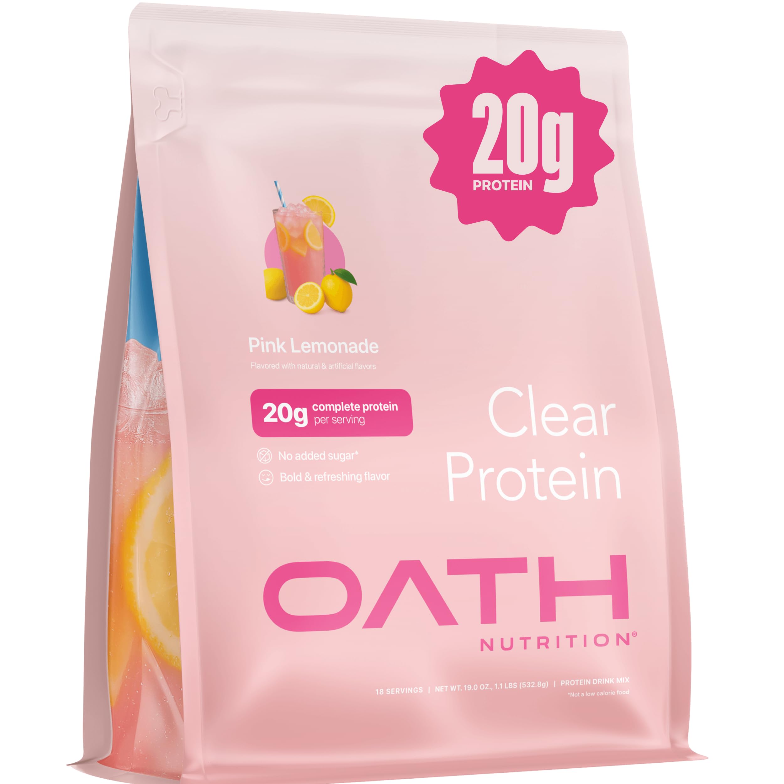 Oath Nutrition Clear Whey Pink Lemonade bottle for refreshing post-workout hydration.