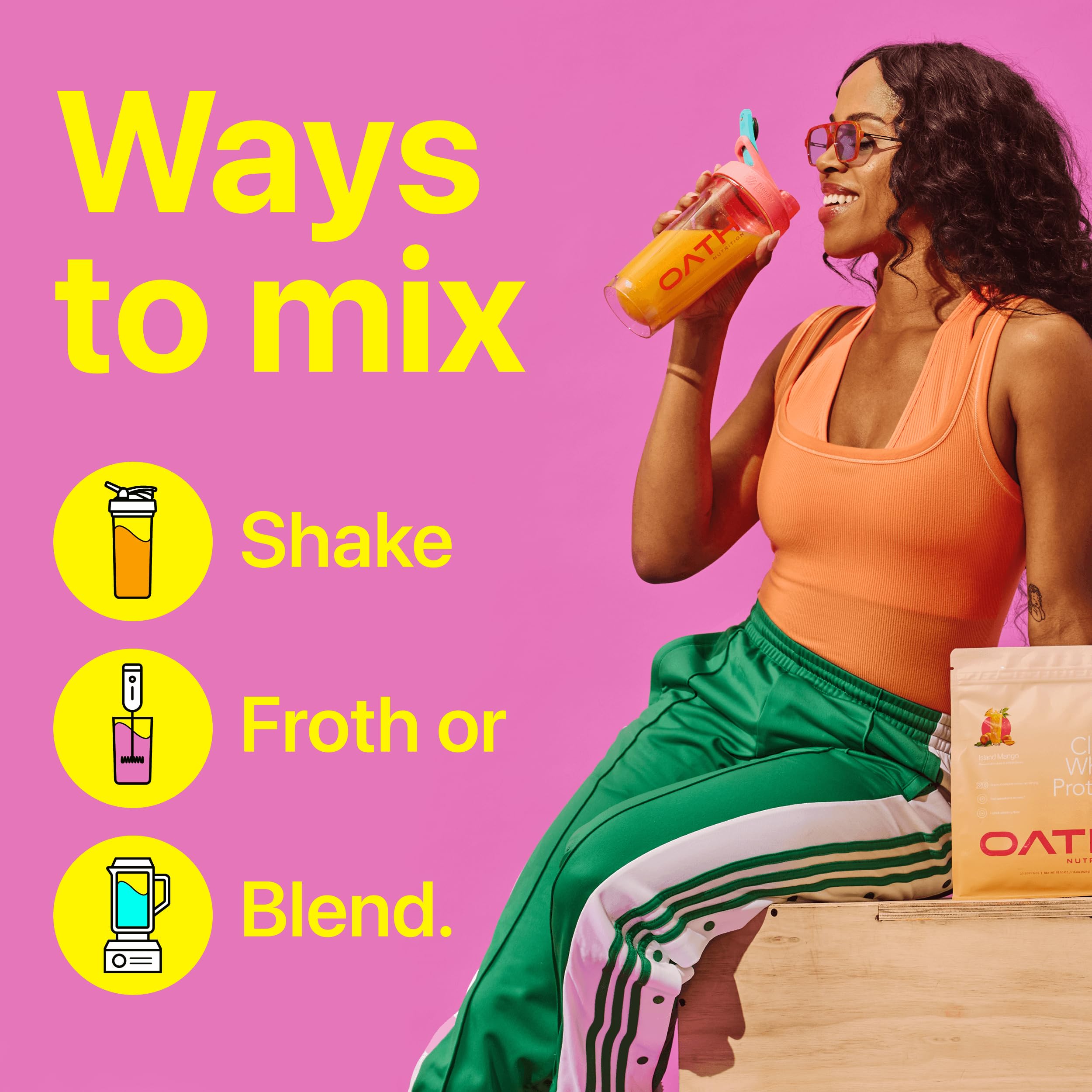 Scoop of Oath Clear Whey Pink Lemonade showing convenient serving.