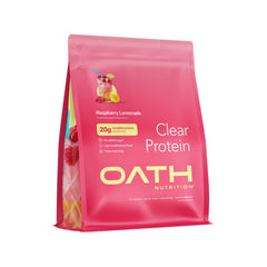 Oath Nutrition Clear Whey Raspberry Lemonade bottle for refreshing post-workout hydration.