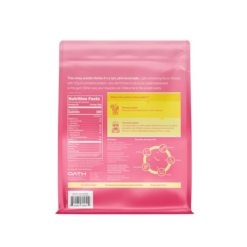 Oath Nutrition Clear Whey Raspberry Lemonade label close-up highlighting grass-fed protein.