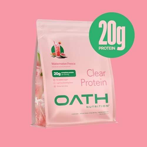 Glass of Oath Nutrition Clear Whey Watermelon Fresca highlights juicy flavor and hydration.