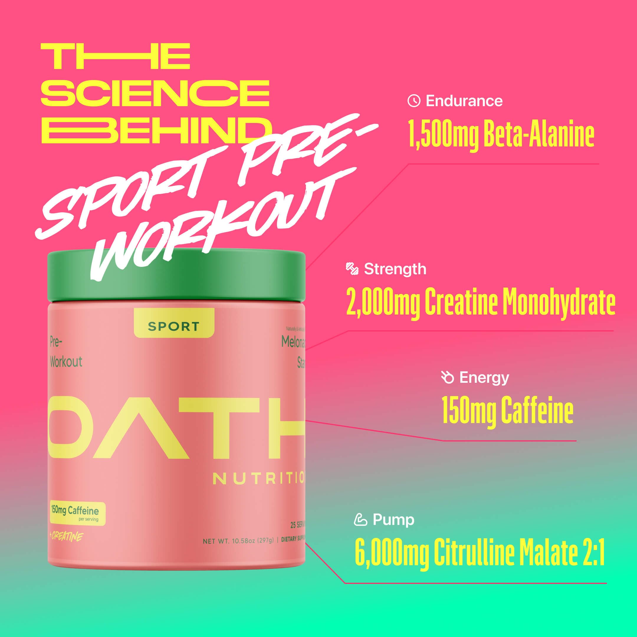 Oath Nutrition pre-workout ingredients label highlights caffeine and beta-alanine