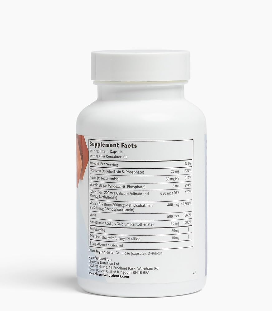Objective Nutrients ThiActive B Complex capsules closeup highlighting premium purity and bioavailability.