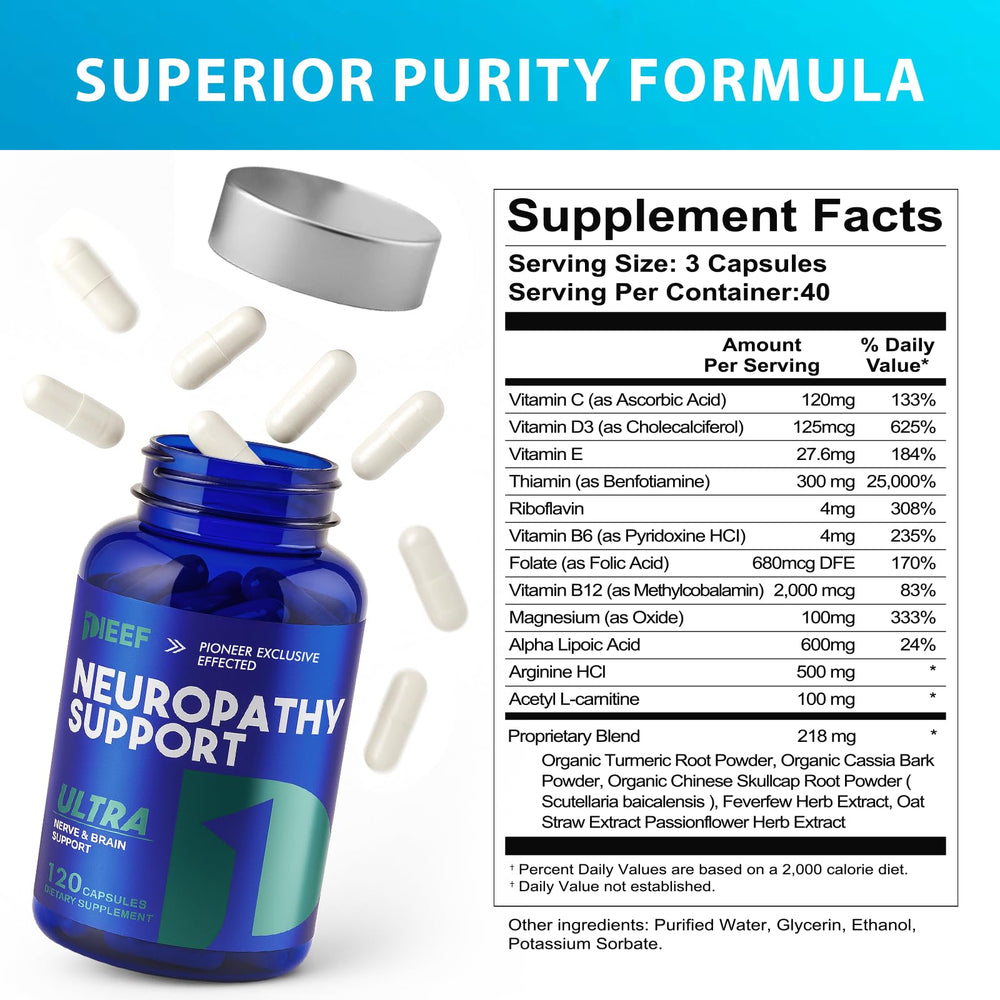 obnobm Nerve Savior bottle angled view highlighting antioxidant support for nerves