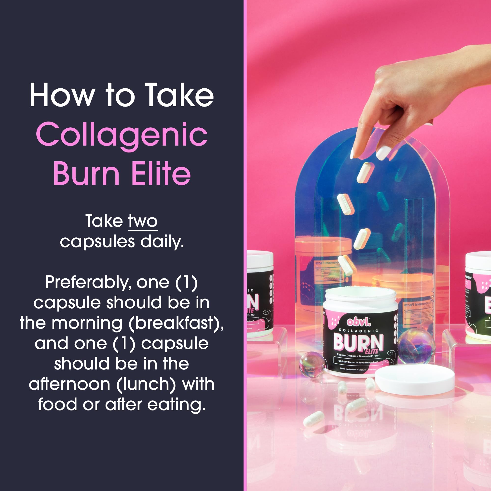 Obvi Burn Elite daily-use setup with morning and noon capsules