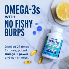 OceanBlue Omega-3 2100 Vitamin D3 graphic notes 2000 IU per serving.