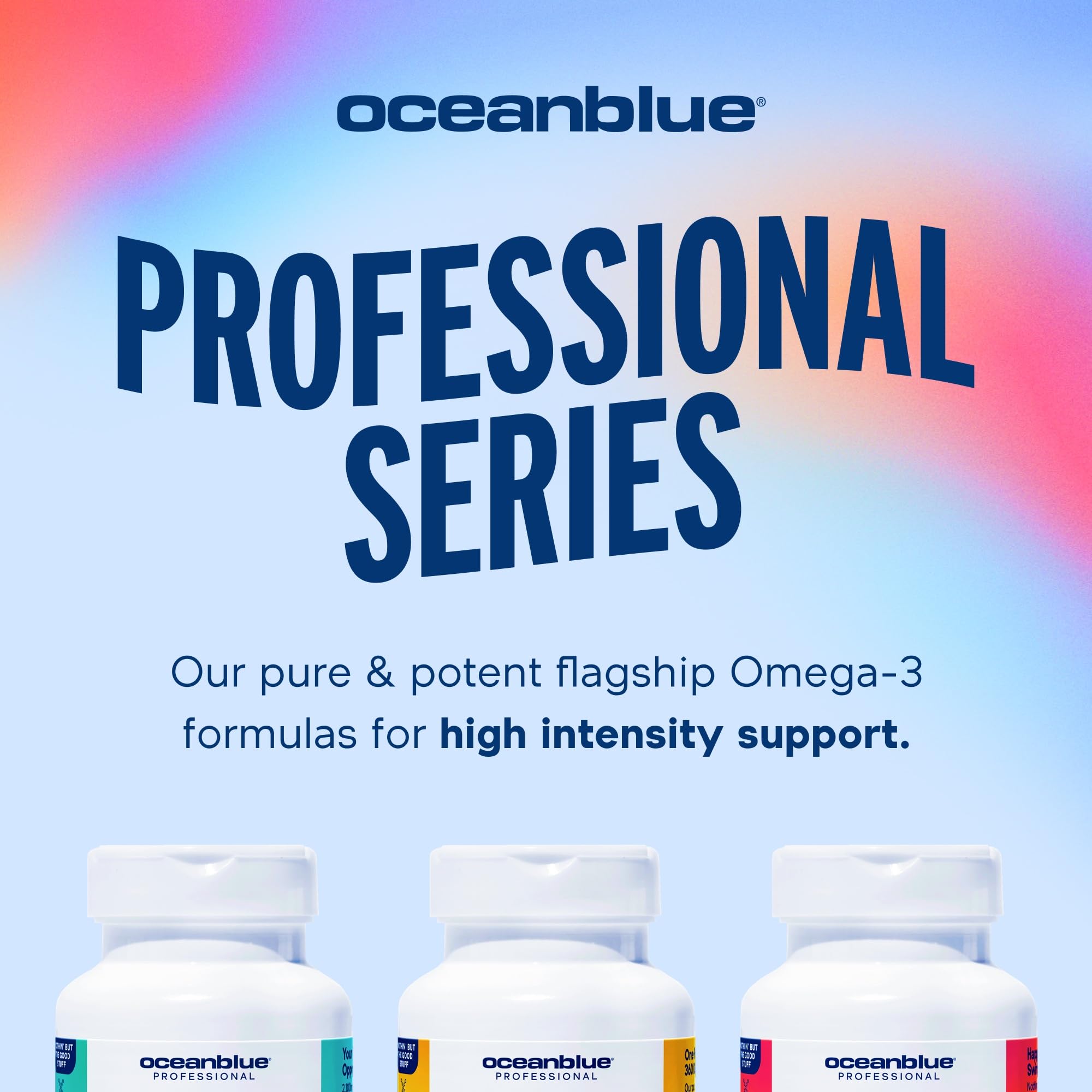OceanBlue Omega-3 2100 serving-size graphic helps plan daily intake.
