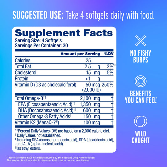 Oceanblue Omega-3 orange flavor softgels on white background for easy swallowing