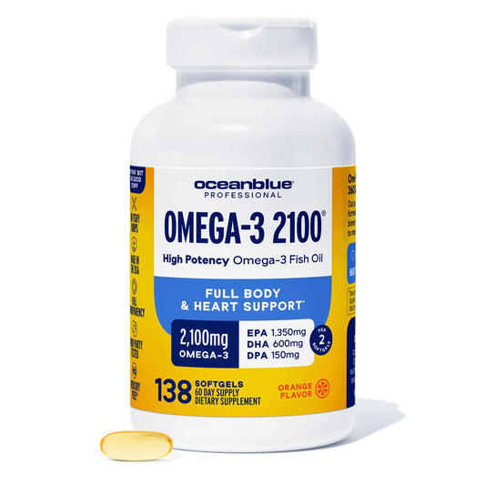 Oceanblue Omega-3 2100mg softgels in bottle for daily wellness