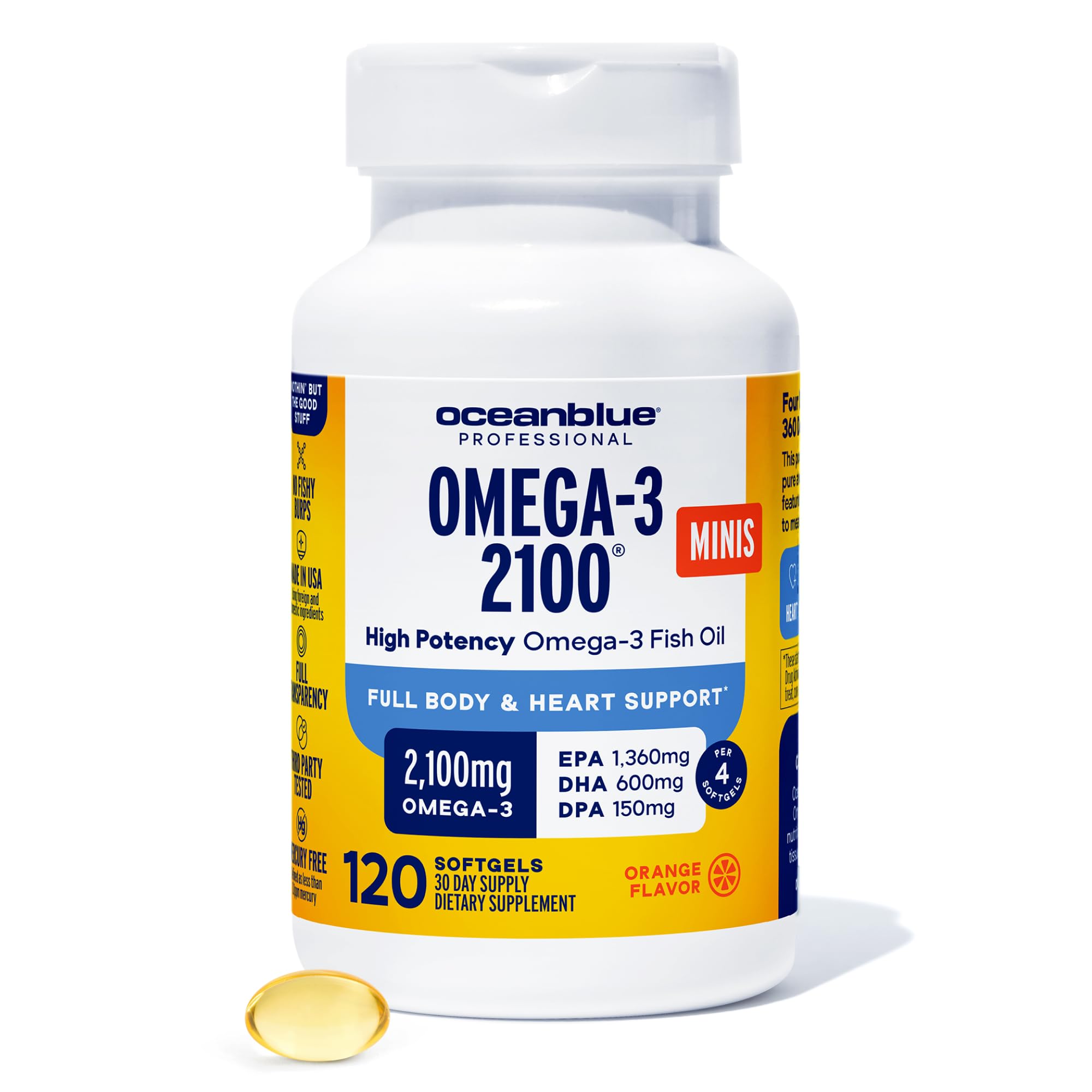 Oceanblue Omega-3 mini bottle held for easy daily supplementation.