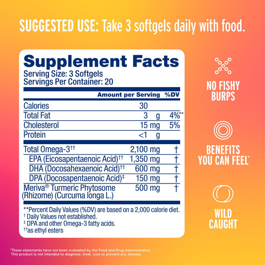 Oceanblue Omega-3 Turmeric softgels being poured for easy daily intake.