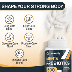 Ocshesally probiotic with 12 strains capsules highlighting diverse gut bacteria