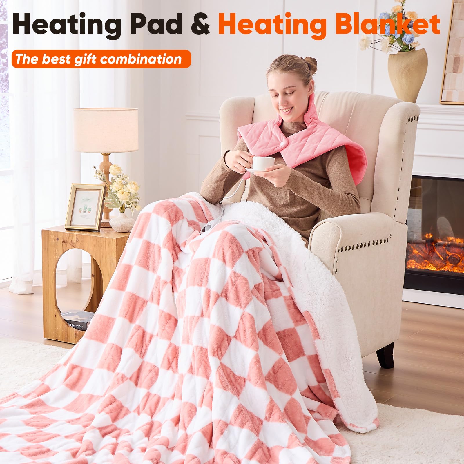OCTROT 18x22 inch pink weighted heating pad targets shoulders and back warmth.