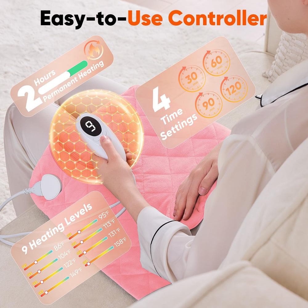 OCTROT pink weighted heating pad with a 7-foot cord for versatile placement.
