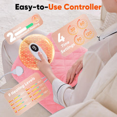 OCTROT pink weighted heating pad with a 7-foot cord for versatile placement.