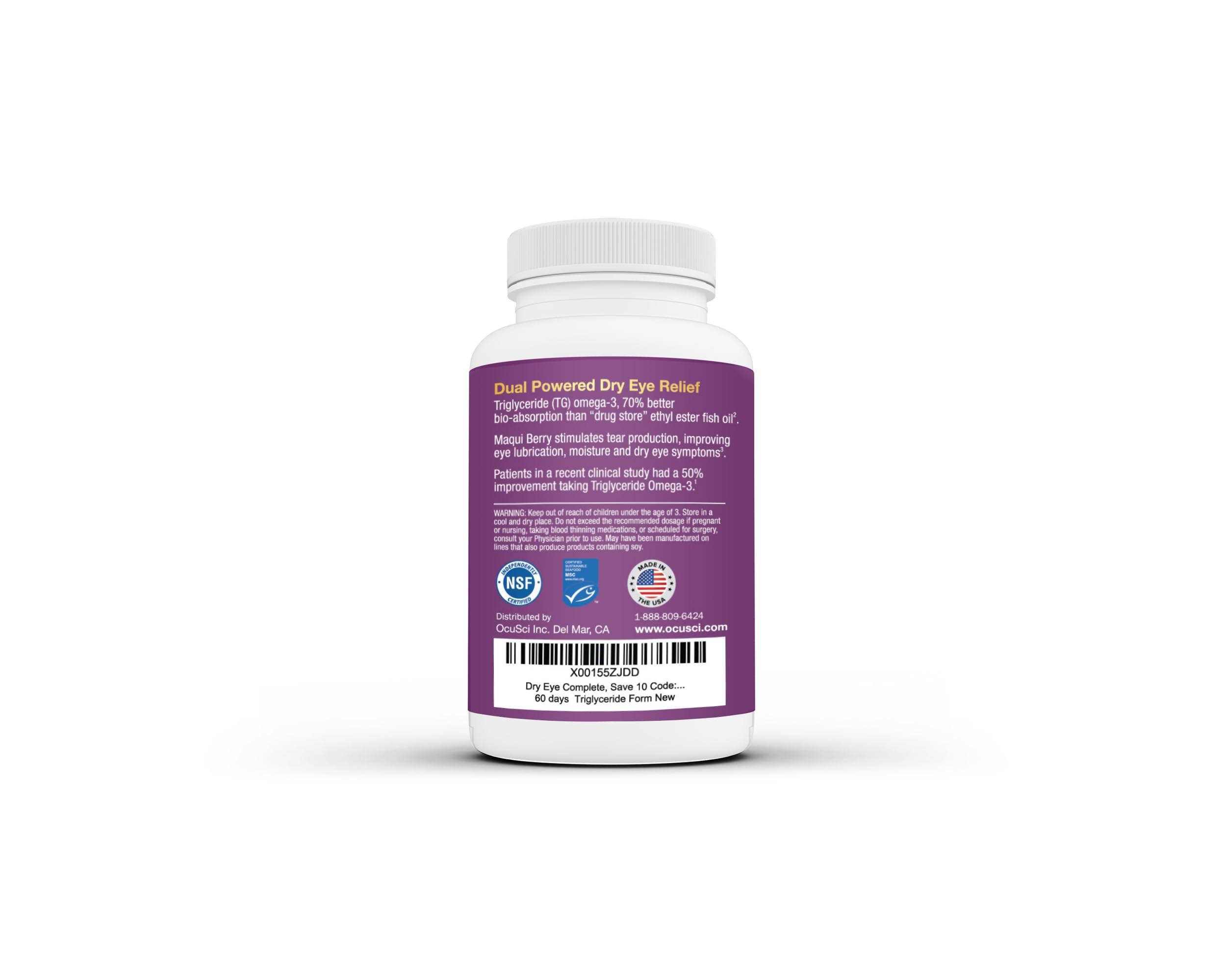OcuSci Dry Eye Complete capsules closeup, highlighting nutrient rich formula for eye surface support.