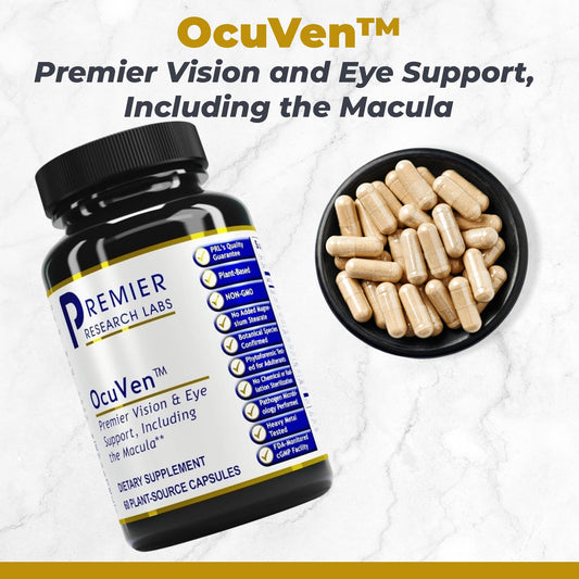 Premier Research Labs OcuVen bottle side view showing capsules for daily eye nourishment