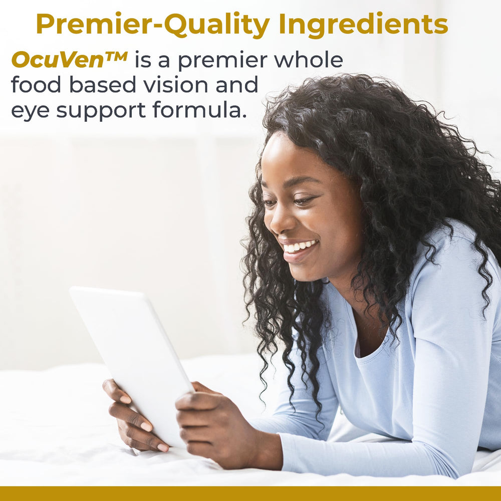 Premier Research Labs OcuVen capsules closeup highlighting lutein and zeaxanthin
