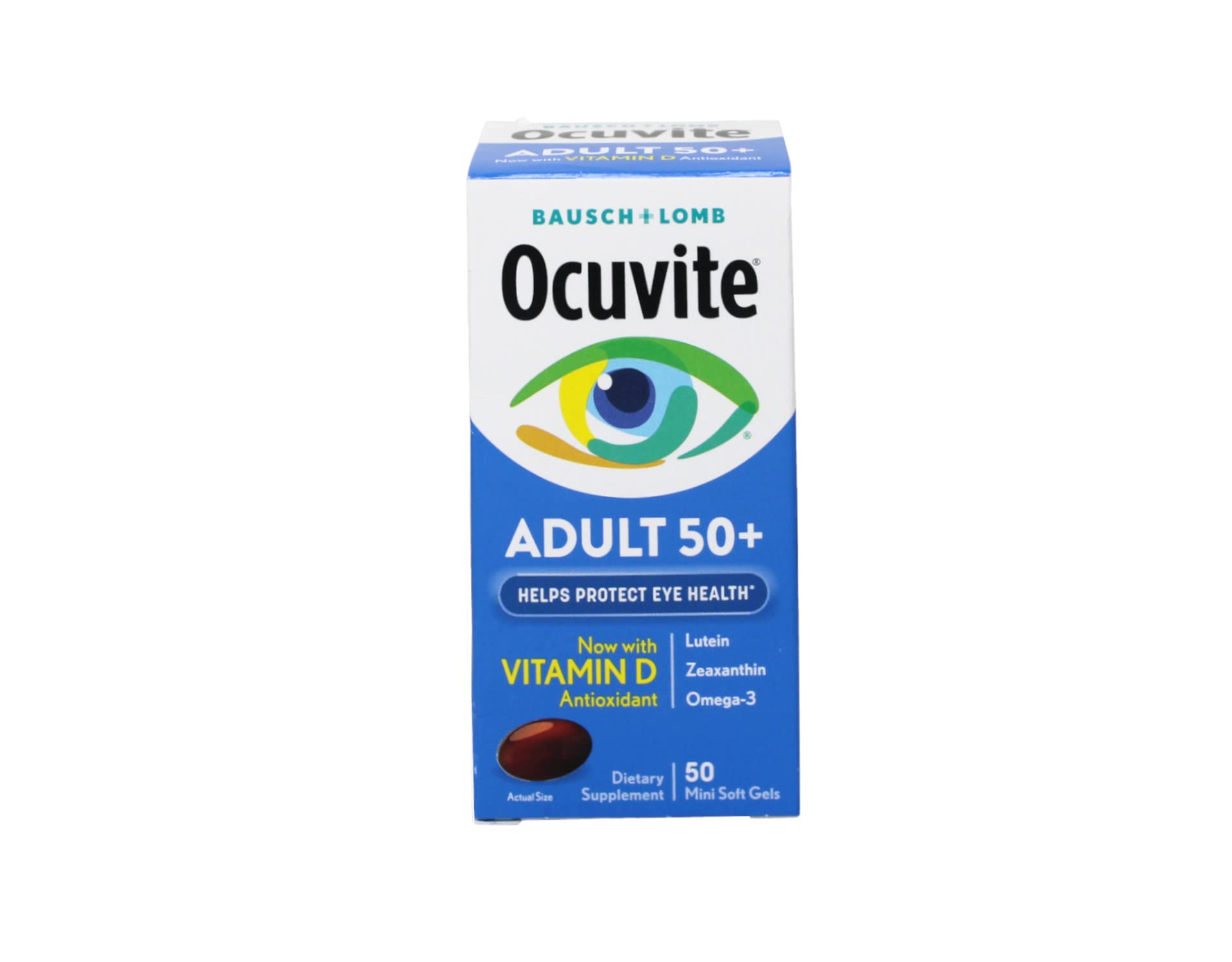 Ocuvite Adult 50+ MiniGel close-up, easy-to-swallow design for daily use
