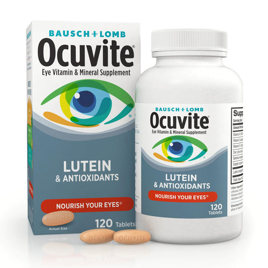 Ocuvite bottle with tablets being poured for daily use