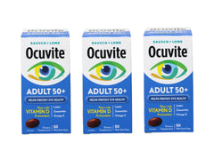 Ocuvite 3-pack bottle image showcasing eye vitamin softgels for adults 50+