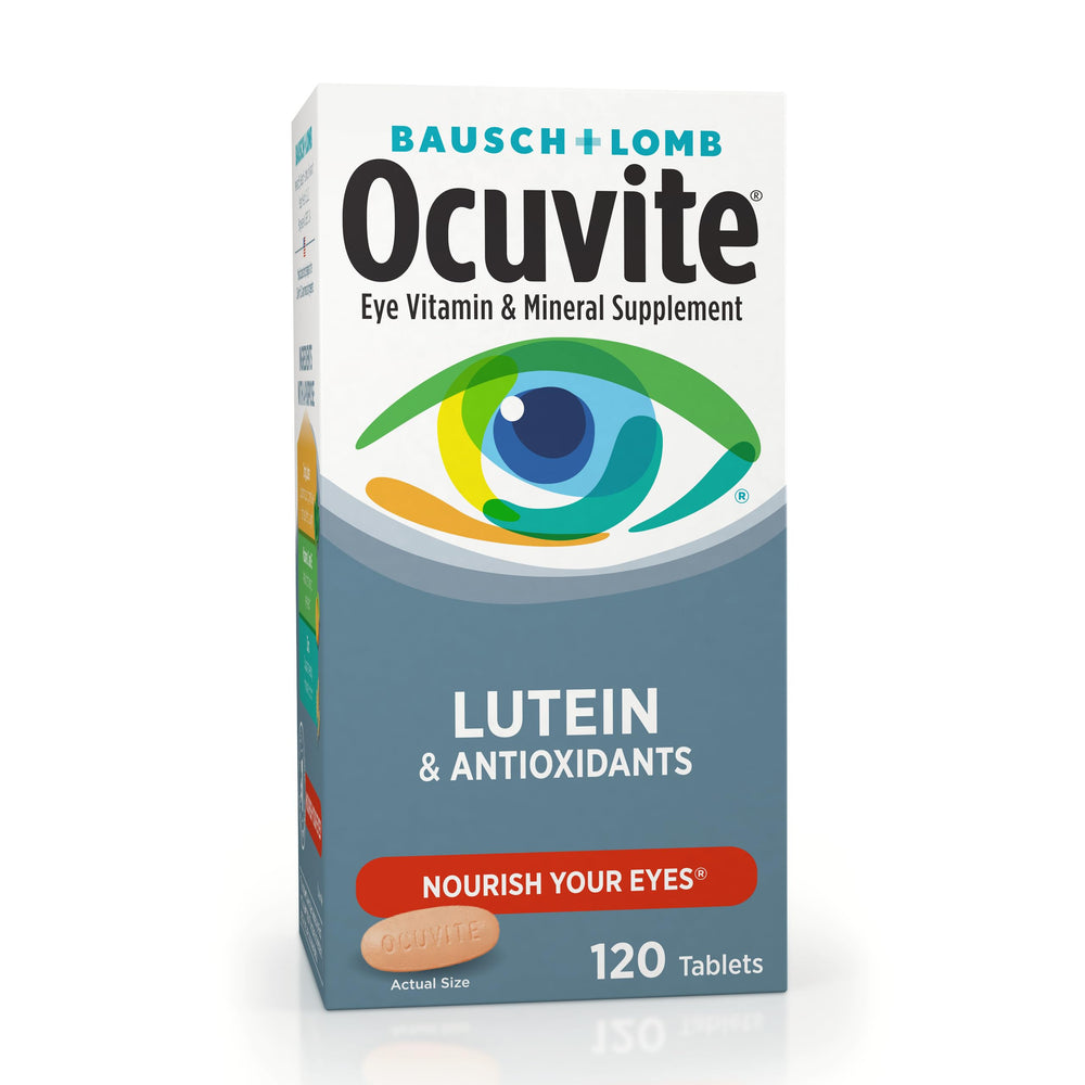 Ocuvite nutrition label close-up showing vitamins and minerals for eye health