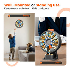 Odaro standing pill organizer on a nightstand for easy access.