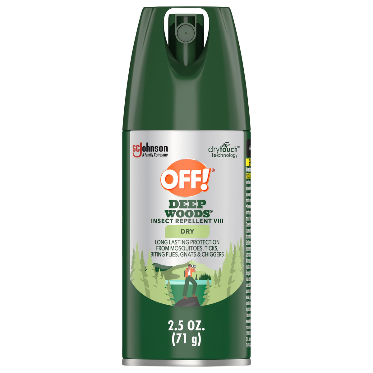 OFF! Deep Woods aerosol bottle for non-greasy mosquito protection during outdoor adventures.