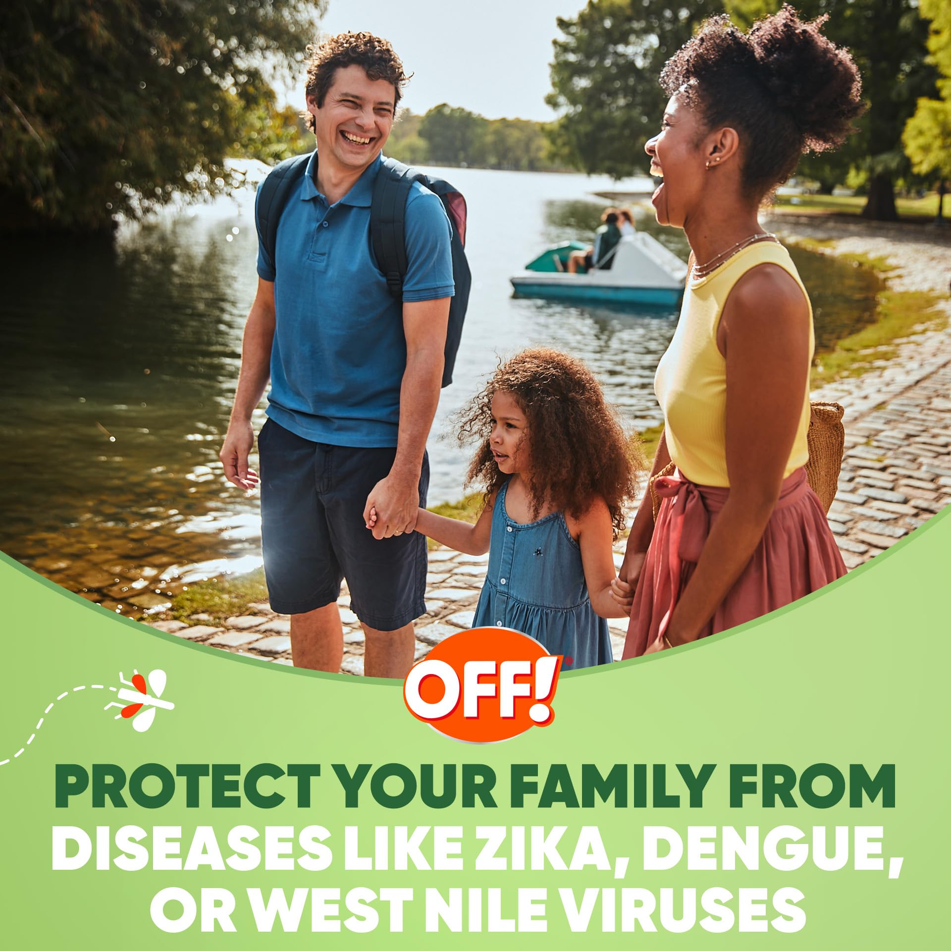 OFF! Deep Woods repels mosquitoes that may carry Zika, Dengue, or West Nile.