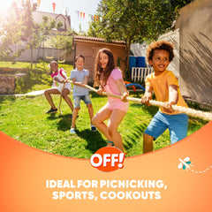 Outdoor hiking scene with OFF! FamilyCare repellent ready for use