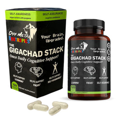 Off Meta Gigachad Stack bottle close-up for focused study sessions