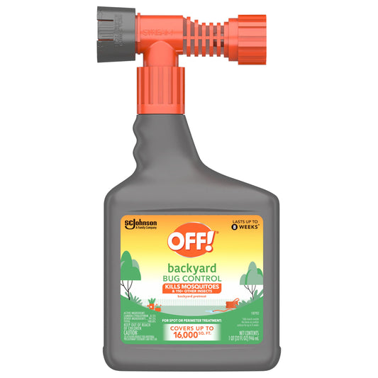 OFF! Yard Pretreat hose-end sprayer attached to hose for easy coverage.
